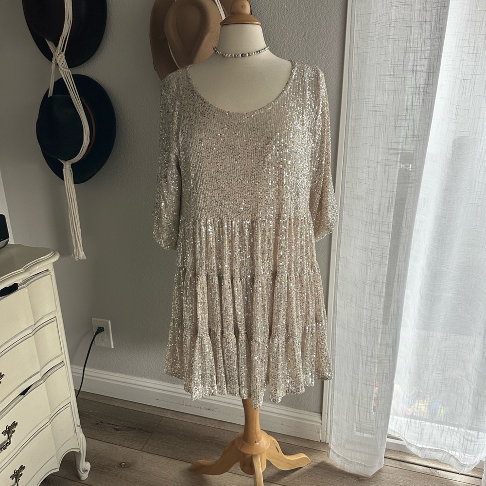 By Together Cream Sequin Dress